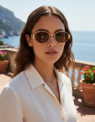 Celine CL40235U Oval Shape Coffe Gold Metal Triomphe